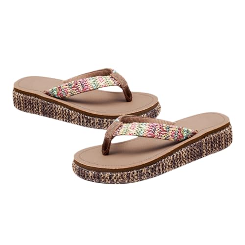Healvian Damen Sommer Wedge Slipper Keilabsatz Rutschfest Atmungsaktiv Strand Schuhe Dicke Sohle Bequeme Fußbekleidung für Frauen Strand Hausschuhe Dunkelbraun von Healvian
