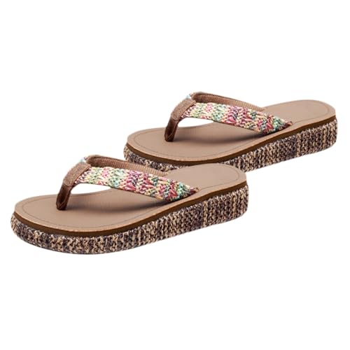 Healvian Damen Sommer Wedgesandalen mit Dicker Sohle Atmungsaktive Rutschfeste Strand Pantoletten Keilabsatzslipper für Strand und Freizeit Dunkelbraun von Healvian
