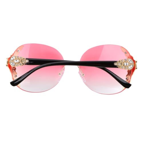 Healvian Damen Sonnenbrille mit Goldfarbenem Rahmen und Pinkem Farbverlauf Kreative Randlose Partybrille für Strand und Outdoor Modische Dekorative Eyewear Leicht und Langlebig von Healvian