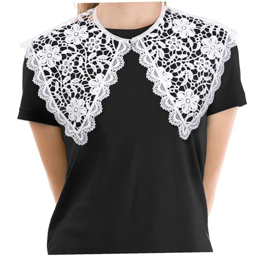 Healvian Damen Spitzen Krageneinsatz Weiß Atmungsaktiver Lace Floral Fake Collar mit Perlenknopf Elegant für Blusen Kleider Jacken und Festliche Anlässe Vielseitiger Falscher Kragen für von Healvian