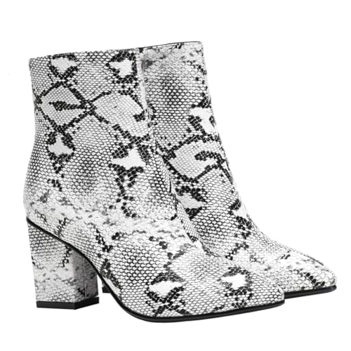 Healvian Damen Stiefeletten mit Chunky High Heels Weiße Ankle Boots mit Kappe Rutschfest Leicht und Langlebige Kurzstiefel im Europäischen Stil von Healvian