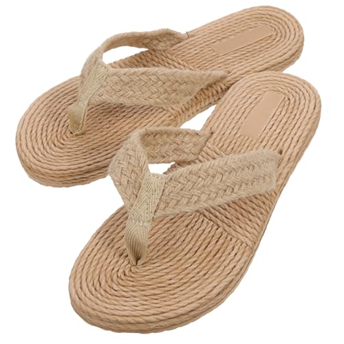Healvian Damen Strand Schuhe Imitation Strohsandalen Einfacher Stil Bequeme Outdoor Slipper Weiche Sohle Arch Support Freizeit Sommerschuhe von Healvian