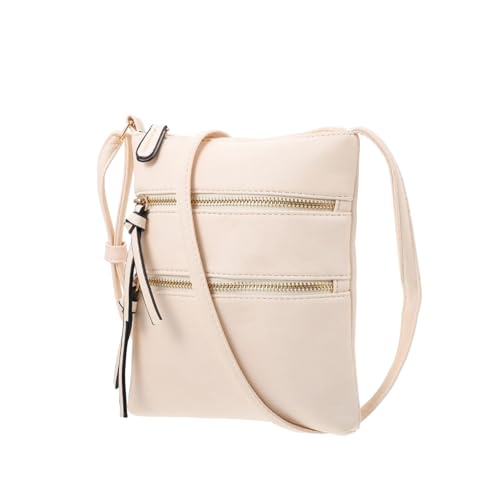 Healvian Damen Umhängetasche PU Crossbody Bag Modische Schultertasche mit Doppelreißverschluss Beige Vielseitig Kombinierbar für Alltag Büro und Freizeit von Healvian