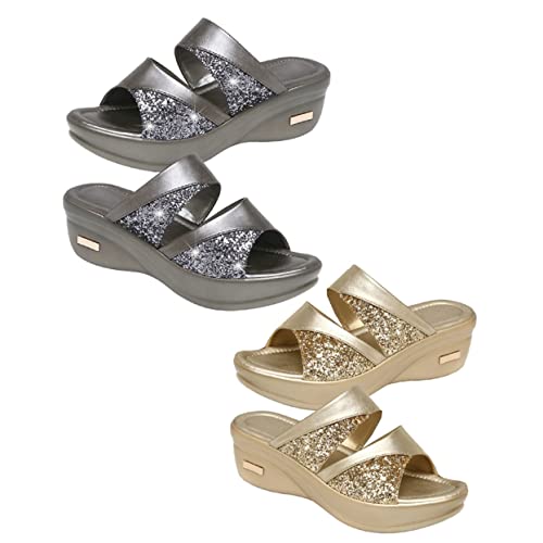 Healvian Damen Wedges Slipper Sommer Thick Sole Fischmaul Design Casual Outdoor Hausschuhe Bequeme Sandalen für Alltag und Strand von Healvian