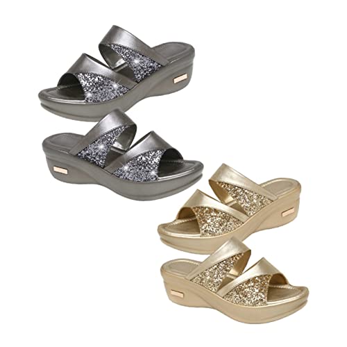 Healvian Damen Wedges Slipper mit Dicker Sohle Sommer Sandalen Fischmaul Design Bequeme Outdoor Pantoletten für Frauen von Healvian