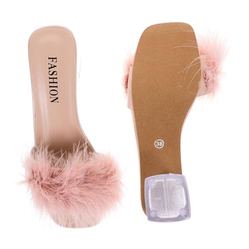 Healvian Damen Wool Slipper mit Chunky Heel Atmungsaktive Open Toe Hausschuhe Modische Sommer Pantoletten in Bequeme Langlebige PU und Gummimaterialien für Strand und Alltag von Healvian
