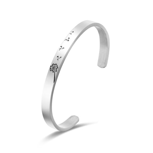 Healvian Dandelion Muster Titanstahl Armreif Damen Offener Armring Leicht Elegant Modeschmuck Silber von Healvian