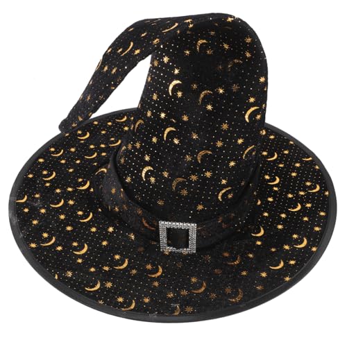 Healvian Delikater Hexenhut aus Halloween Party Cosplay Zubehör mit Stern Mond Wiederverwendbar Geeignet für Kostümfeste und Dekoration Perfektes Accessoire für Fotos und Themenpartys von Healvian