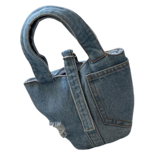 Healvian Denim Handtasche Damen Vintage Denim Tasche mit Mittlerer Kapazität Modisch und Vielseitig für Alltag Reise Strand Passend für Frauen und Mädchen Leicht und Praktisch Hellblau von Healvian
