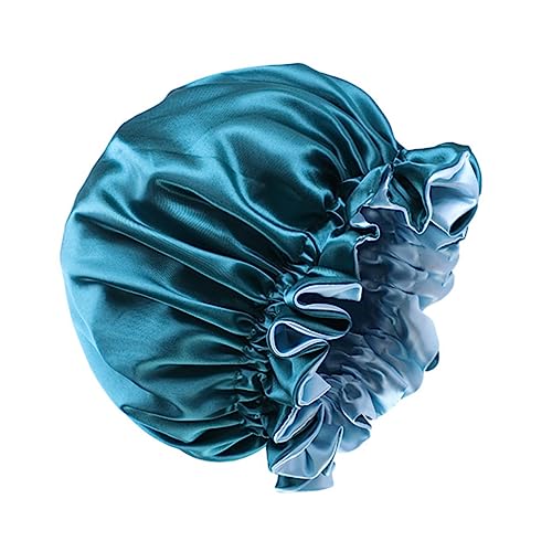 Healvian Doppellagige Satin Schlafmütze Für Frauen Große Runde Form Nachtschlafmütze Aus Satin Schönheitsmütze Mit Pfauenblau-farbe Haar-schutz-mütze von Healvian