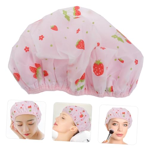 Healvian Duschhaube Doppellagig mit Erdbeermotiv Elastisches Band Schnelltrocknend Badekappe für Damen und Herren Geeignet für Dusche Spa und Reisen von Healvian