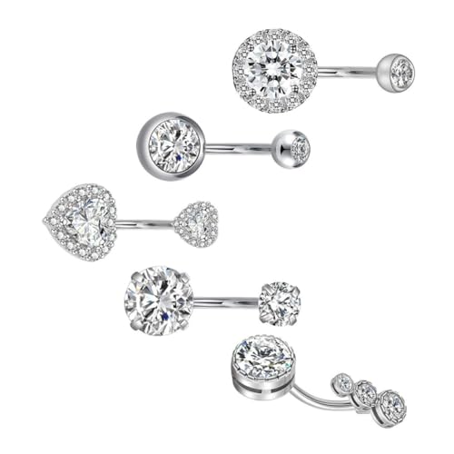 Healvian Edelstahl Bauchnabelpiercing mit Zirkonia Hautfreundliches Bauchringschmuckset für Damen Modisches Rostfreies Bauchnabelring Bequemes und Langlebiges Körperschmuck Zubehör von Healvian
