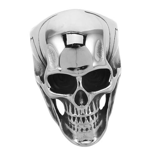 Healvian Edelstahl Totenkopf Ring Herren Vintage Punk Schädel Fingerring Langlebig Kratzfest Modisch Gothisch Stil Verstellbar für Alltag und Besondere Anlässe von Healvian