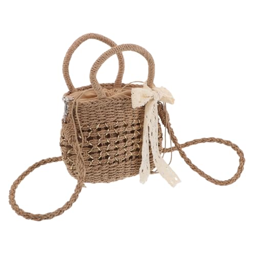 Healvian Eimertasche aus Stroh Boho-Geldbörsen für Damen Strand Umhängetasche Urlaubshandtaschen Reisegeldbörse kleine Crossbody -Geldbörse Urlaubsbaus handgewebte Tasche Hellbraun von Healvian