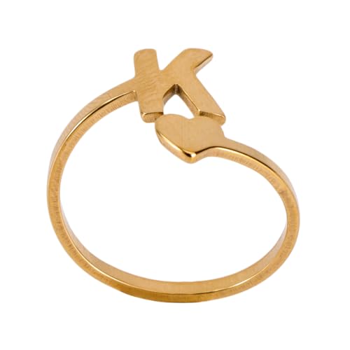 Healvian Einfacher Damenring mit Englischem Buchstaben Verstellbarer Edelstahlring in Vintage Filigraner Herz Initialen Schmuck Modischer Finger Accessoire in K Gold für Frauen von Healvian