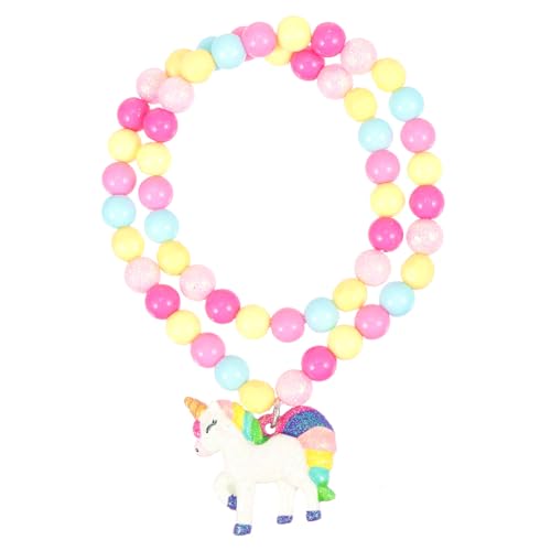 Healvian Einhorn Schmuck Set mit Kunststoffperlen Armband und Halskette für Mädchen Rutschfest Langlebig Modisch Buntes Design als Geschenk für Kleine Mädchen von Healvian