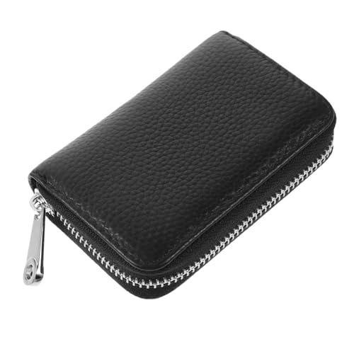 Healvian Einzelorgelkartenpaket klein für Frauen Minimalistisch Bus Damen geldbörse Damen-geldbörsen Damen Clutch mit Reißverschluss Kartenhalter für Frauen Rindsleder Black von Healvian