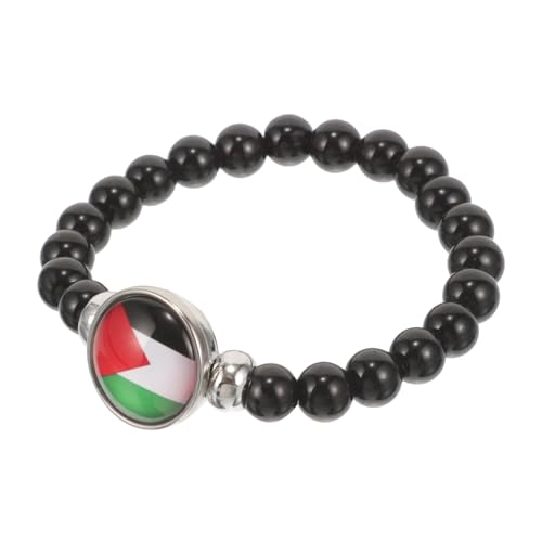 Healvian Elastisches Palästina Flaggen Armband mit Schwarzen Perlen Modisches Handgelenkband für Jungen und Bequemer Sitz Symbolisiert Unterstützung und Liebe für Palästina Vielseitiges von Healvian
