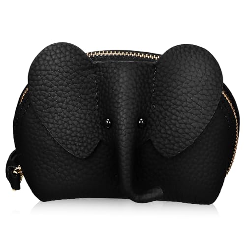 Healvian Elefanten Brieftasche Geldbörse Münzbrieftasche Schlüssel Münzbeutel Mini -Tasche Beutel ändern Brieftasche mit Reißverschlusstasche Portemonnaie Echtes Leder Schwarz von Healvian
