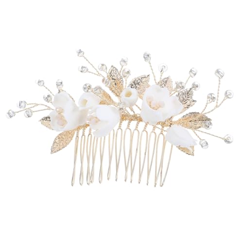 Healvian Eleganter Braut Haarkamm mit Keramikblume Perlenbesatz und Blättern Stabiles Steckkamm-design Handgefertigtes Brautkopfschmuck-accessoire für Frauen zur Hochzeit von Healvian
