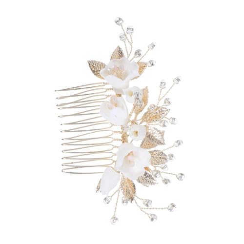 Healvian Eleganter Braut-haarkamm aus Keramiklegierung mit Perlen und Blättern Handgefertigt Stabile Befestigung Glänzende Hochzeitsfrisur Brautschmuck für Frauen Klassisches Kopfaccessoire von Healvian