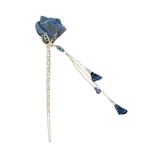 Healvian Eleganter Haarschmuck Damen Blaues Rosen Haarstab mit Quaste Antiker Stil Strassverziert Leicht Anzubringen für Alltag Party und Festliche Frisuren Modisches Accessoire für Frauen von Healvian