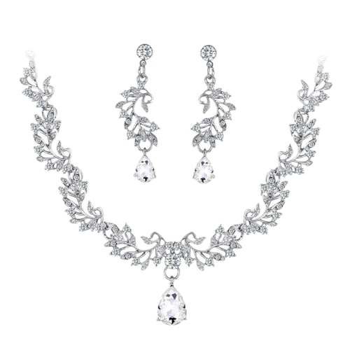 Healvian Elegantes Brautschmuck Set mit Ohrsteckern und Halskette Schmuck Geschenkidee für Hochzeit Verlobung Geeignet für Damen und Festliche Anlässe von Healvian