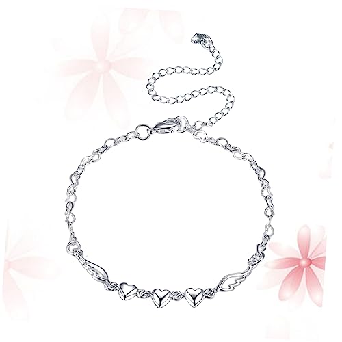 Healvian Silbernes Fußkettchen mit Herz und Engelsflügeln Fußkette für Frauen Hypoallergen Verlängerbar für Strandpartys und Alltag von Healvian