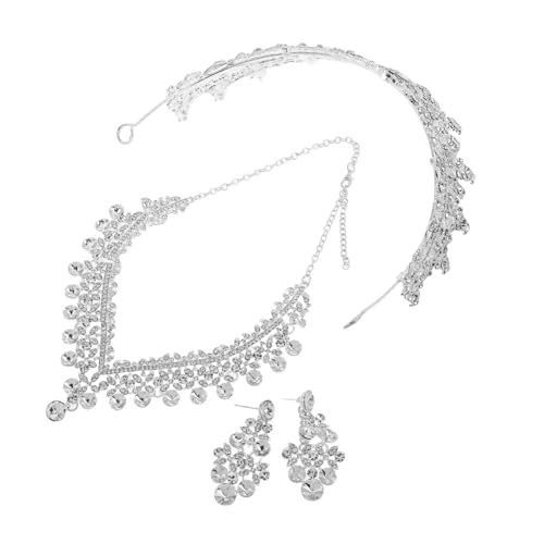 Healvian Elegantes Hochzeitsschmuck-set Silberweiß mit Krone Halskette und Ohrringen Funkelndes Braut-accessoire für Hochzeit Abschlussball Vielseitig Einsetzbar Geschenkbox Inklusive von Healvian