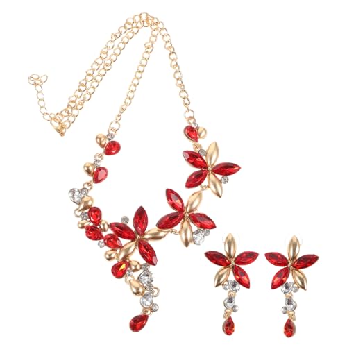 Healvian Elegantes Schmuckset Damen mit Blumen strass anhänger Robustem Legierungsmaterial Modische Halskette und Ohrringe für Frauen Vielseitig Tragbar zu Hochzeit und Alltag von Healvian