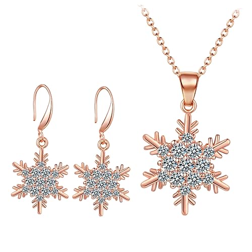 Healvian Elegantes Weihnachts Schmuckset mit Zirkonia Schneeflocken Anhänger und Ohrringen Roségoldfarbene Modisch und Langlebig Verarbeitung für Festliche Damenaccessoires von Healvian