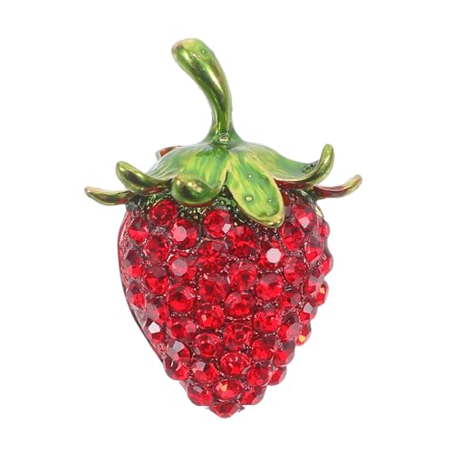 Healvian Erdbeer Brosche mit Glitzernden Strasssteinen Langlebige Legierung Sicherer Leichter Ansteckpin Vielseitiges Schmuckaccessoire für Damen Geeignet für Pullover Anzug Taschen und von Healvian