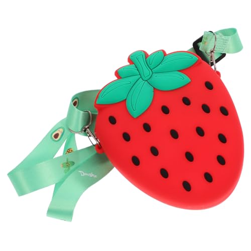 Healvian Erdbeer Silikon Münztasche Leichte Umhängetasche mit Reißverschluss Abnehmbarem Gurt Niedliche Mini Crossbody Geldbörse für Outdoor Shopping Reise von Healvian