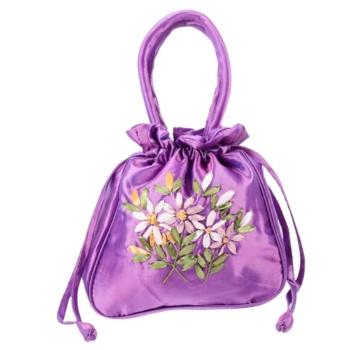 Healvian Ethnische Handtasche Damen Kordelzug Tasche mit Stickerei Kleine Tragbare Umhängetasche für Handy und Alltag Leichter Multifunktionaler Beutel mit Handgriff Modisch und von Healvian