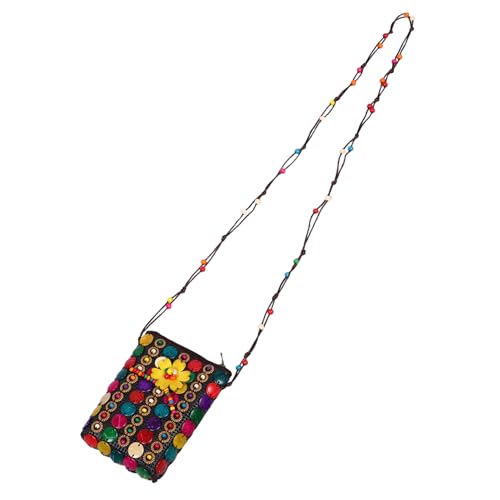 Healvian Ethnische Kokosnussschalen Umhängetasche Handgefertigt Boho Perlen Sling Bag mit Langer Träger Leicht und Kompakt für Münzen Reisen Alltag von Healvian