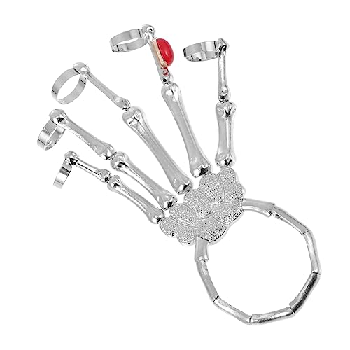 Healvian Exaggerated Punk Skull Bracelet Silber Skelett Gelenk Schmuck Unisex Halloween Armband mit Ring Modisches Handgelenksschmuck von Healvian