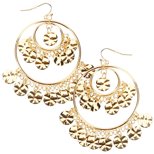 Healvian Exaggerierte Hängende Ohrringe Goldfarben Metall Pailletten Tropfenohrringe Damen Bauchtanz Schmuck Leicht Langlebig Modisch Für Party Alltag von Healvian