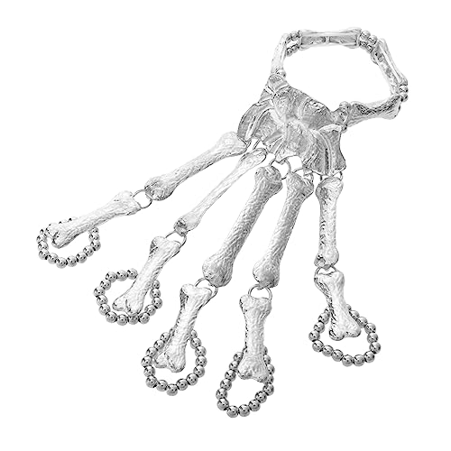 Healvian Extravaganter Halloween Schädel Knochen Armband Gothic Handkettchen Silberfarben für Damen Party Deko Skelett Schmuck Karneval Kostüm Zubehör von Healvian
