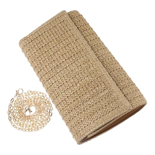 Healvian Falsche Strohtasche Damen Umhängetasche Sommer Geflochtene Strandtasche Kleine Clutch Handtasche Urlaub Abendtasche Crossbody Bag Aprikose von Healvian