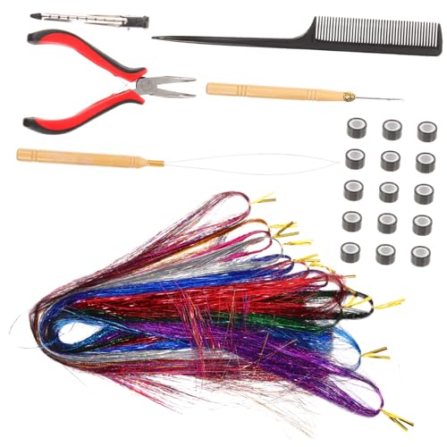 Healvian Farben Hair Tinsel Strähnen mit Silikon Klammern und Holz Häkeln Einfach Einzuklippen Bunte Haarverlängerung zum Flechten Haarschmuck für Frauen und Mädchen Vielseitiges Haar von Healvian