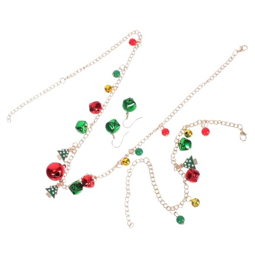 Healvian Festliches Schmuckset Damen Weihnachtsglocken Halskette Armband Ohrringe Jingle Bell Design Farbkontrast Elegante Xmas Party Accessoires für Festliche Outfits von Healvian
