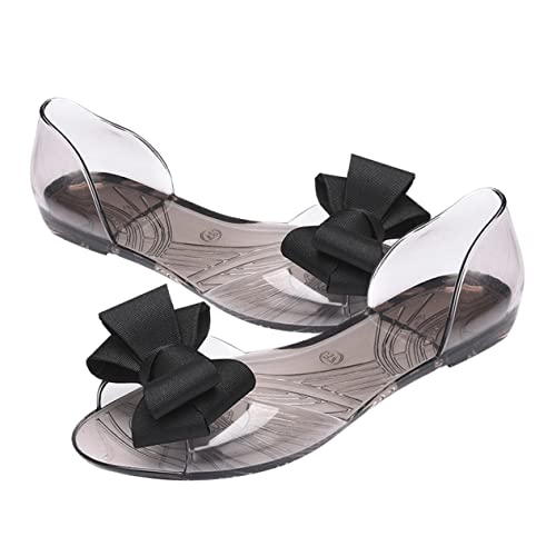 Healvian Flache Damen Jelly Sandalen mit Schleife Atmungsaktive Bequeme Sommer Strandschuhe Rutschfest Kreatives Design für Strand und Alltag Schwarz von Healvian