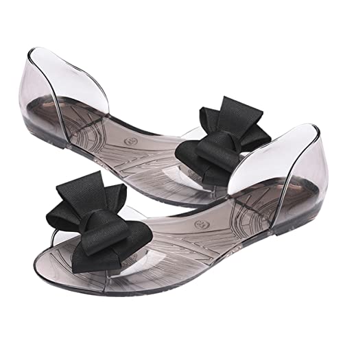 Healvian Flache Damen Sandalen mit Schleife Sommer Strand Schuhe Leichte Kreative Jelly Sandaletten Modisch Robust für Urlaub und Alltag Schwarz von Healvian