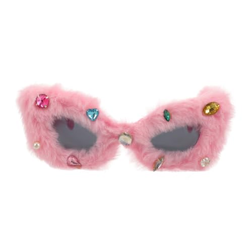 Healvian Flauschige Damen Sonnenbrille mit Strass Verzierung Leichte Plüsch Partybrille für Geburtstagsfeiern und Foto Requisiten Weiches Material und Stylisch von Healvian