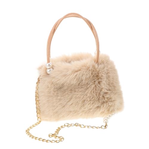 Healvian Flauschige Handtasche Damen Groß Kapazität Kuschelige Schultertasche Crossbody Plüsch Tasche mit Perlenkette für Alltag Arbeit Reise von Healvian
