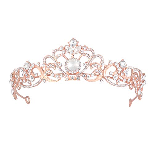 Healvian Frauenkrone wedding hair accessories brauthaatschmuck Hochzeitskrone Roségold Rhinestone Kopfschmuck Strasskrone hochzeit kopfschmuck Tiara braut kopfbedeckung Hochzeitsdeko Krone von Healvian
