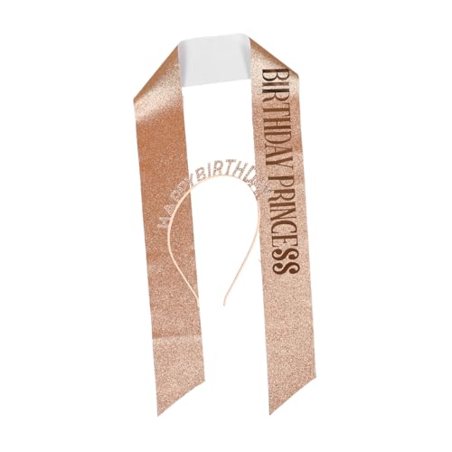 Healvian Geburtstags schärpe und Stirnband für Frauen Verstellbare Prinzessin Krone mit Funkelnden Strasssteinen Vielseitiges Partyzubehör für Geburtstagsfeiern Roségoldfarben Eleganter von Healvian