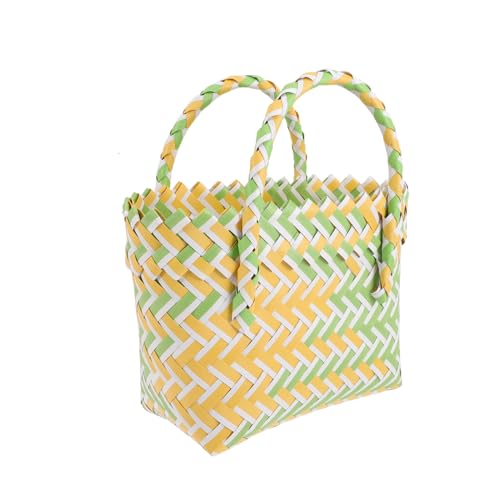 Healvian Geflochtene Handtasche Damen Korbtasche Strandtasche Casual Einkaufstasche Modisch Vielseitig Gelb Grün Geeignet für Alltag Party Reise von Healvian