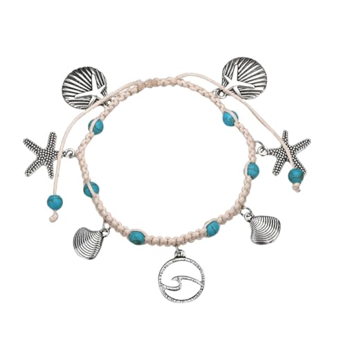 Healvian Geflochtenes Muschel Fußkettchen Damen Sommer Strand Schmuck Verstellbar Langlebig Elegant für Urlaub Party von Healvian