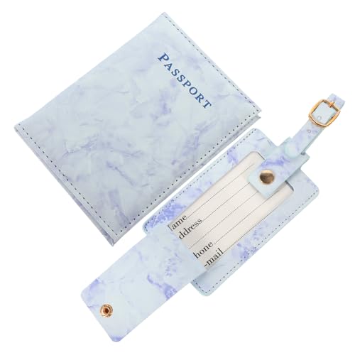 Healvian Gepäckanhänger Reisepasshülle Satz PU Reisepassschutz mit Marmormuster Leicht für Damen und Herren für Reisen von Healvian